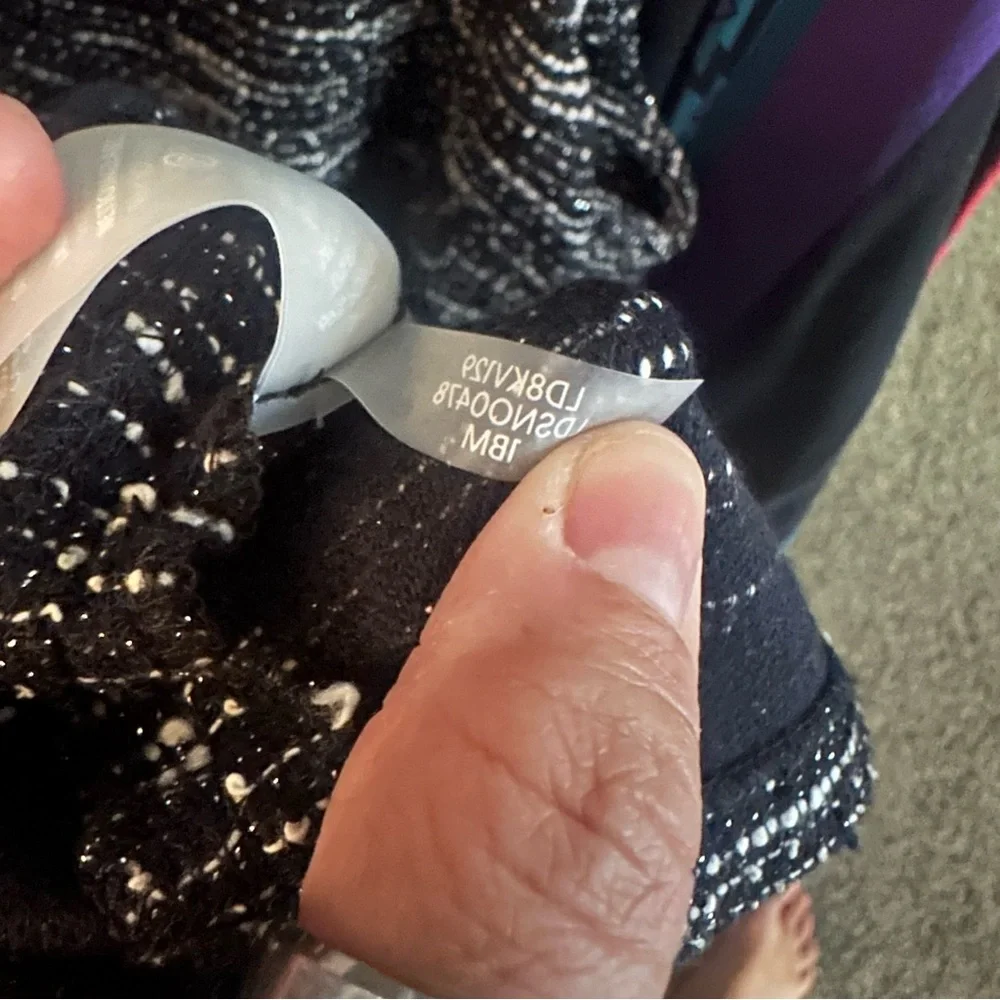 Karl Lagerfeld • Tweed Shift Dress Womens 12 Black White White Pearl Buttons - Picture 11 of 16